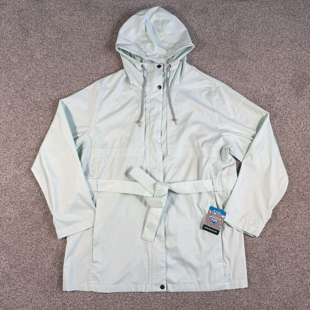Columbia Pardon My Trench Rain Coat Jacket Women's Hooded Mint Plus Size 2X NEW